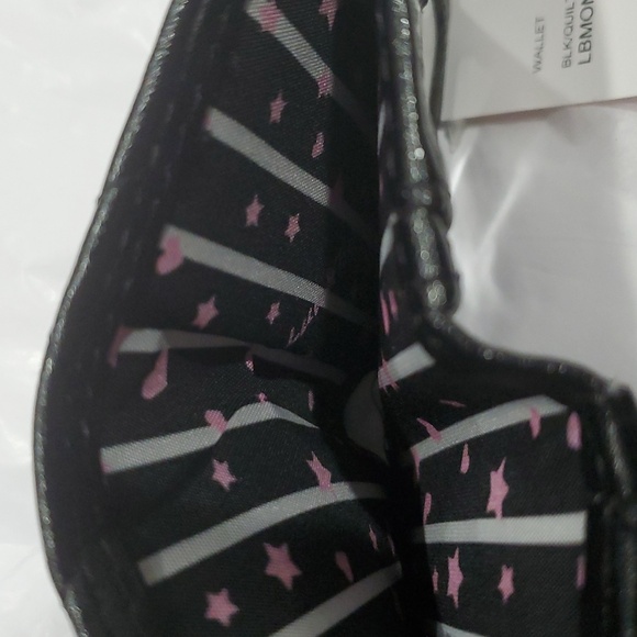Betsey Johnson black quilted glitter trimmed fuzzy heart LBMoney bifold wallet - Picture 9 of 11